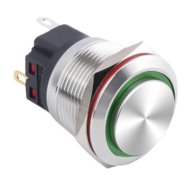 WD22B-G1-E 22mm Çıkık Yaylı Işıklı Metal Buton - Yeşil