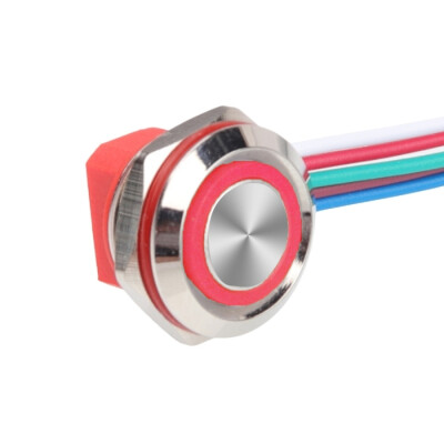 WD12C1-Wired-P1-E 12mm Düz Yaylı Kırmızı Işıklı Metal Buton - Kablolu