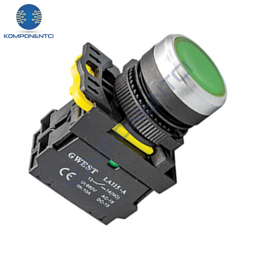 Gwest A5-10D-110 22mm Yeşil Led Işıklı Yaylı Start Buton 110V 1NO