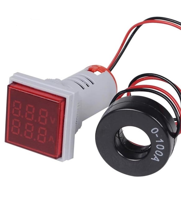 Dijital Voltmetre Ampermetre 20-500VAC 0-100A Kare Kırmızı