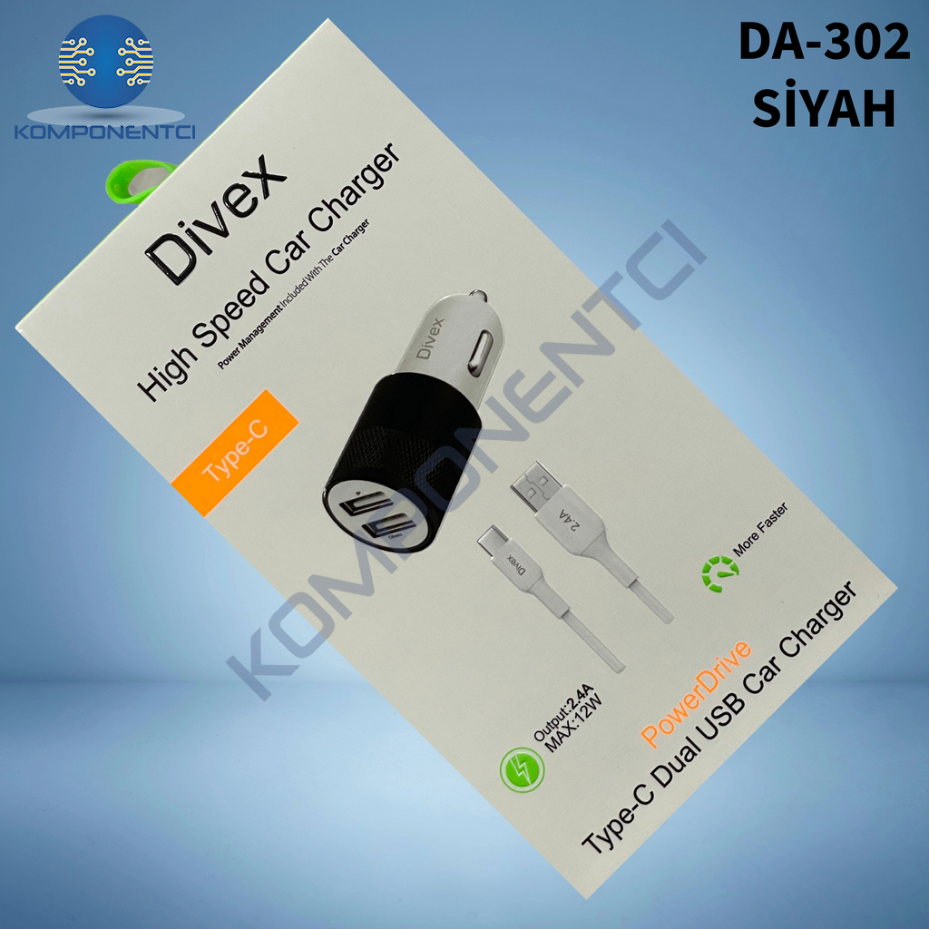 Divex 2.4 Amper 12W Dual Araç Şarj Cihazı Siyah DA-302
