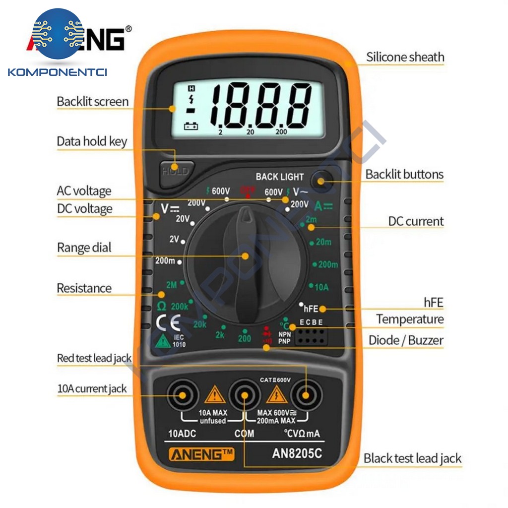 Aneng AN8205C Dijital Multimetre Sarı | Komponentci