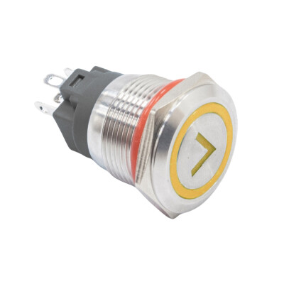 WD19A-P1-ET 19mm Düz Yaylı Işıklı Ok İşaretli Metal Buton - Sarı