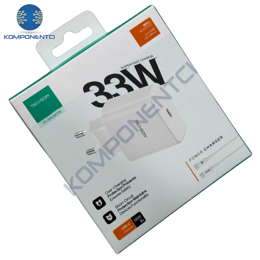TECHSON 33W Type-C Adaptör + Kablo Şarj Cihazı Beyaz S11C33TTB