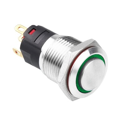 16A-G1Z-E 16mm Çıkık Anahtarlı Işıklı Metal Buton - Yeşil