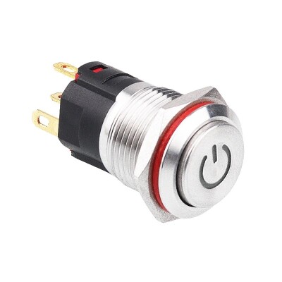 WD16A-G1-C 16mm Çıkık Yaylı Işıklı Power Metal Buton - Beyaz