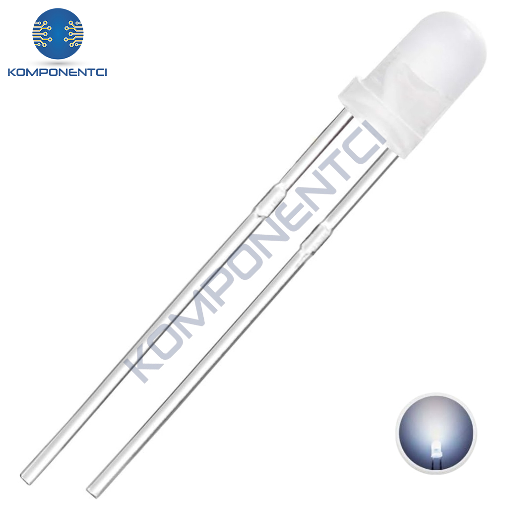 3mm Led Beyaz Diyot Diffused 1 Adet