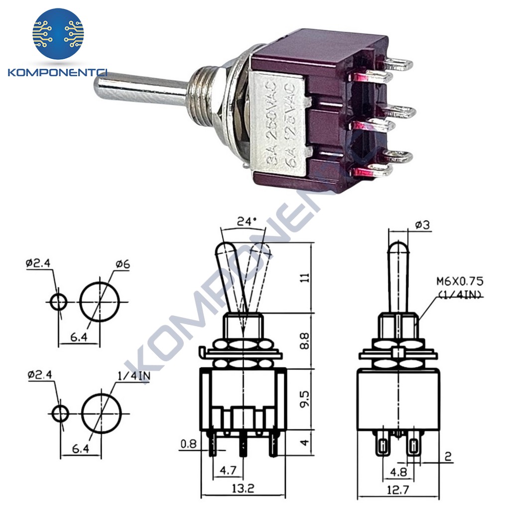 IC-148 Toggle Switch Yaylı Mom-Off-Mom 6P Ø6mm MTS-223 (Kaliteli