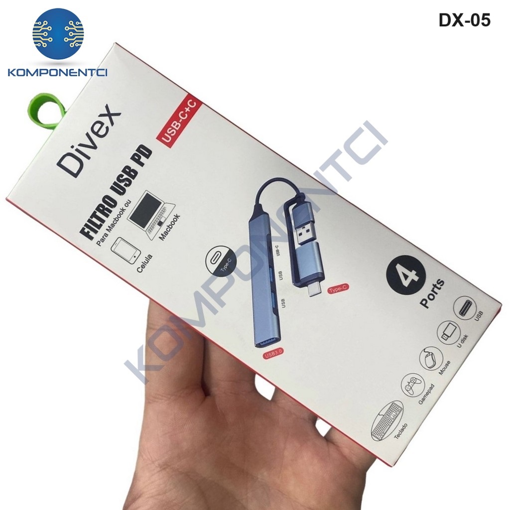 Divex Type-C + USB Girişli 4 Port USB Çoklayıcı USB+Type-C Splitter DX-05
