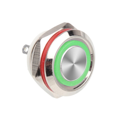 WD12C1-Pin-P1-E 12mm Düz Yaylı Işıklı Metal Buton - Yeşil