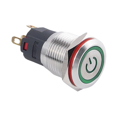 WD16A-P1Z-EC 16mm Düz Anahtarlı Işıklı Power Metal Buton - Yeşil