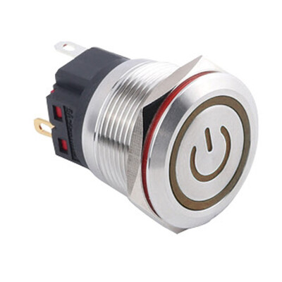 WD22B-P1Z-EC 22mm Düz Anahtarlı Işıklı Power Metal Buton - Sarı