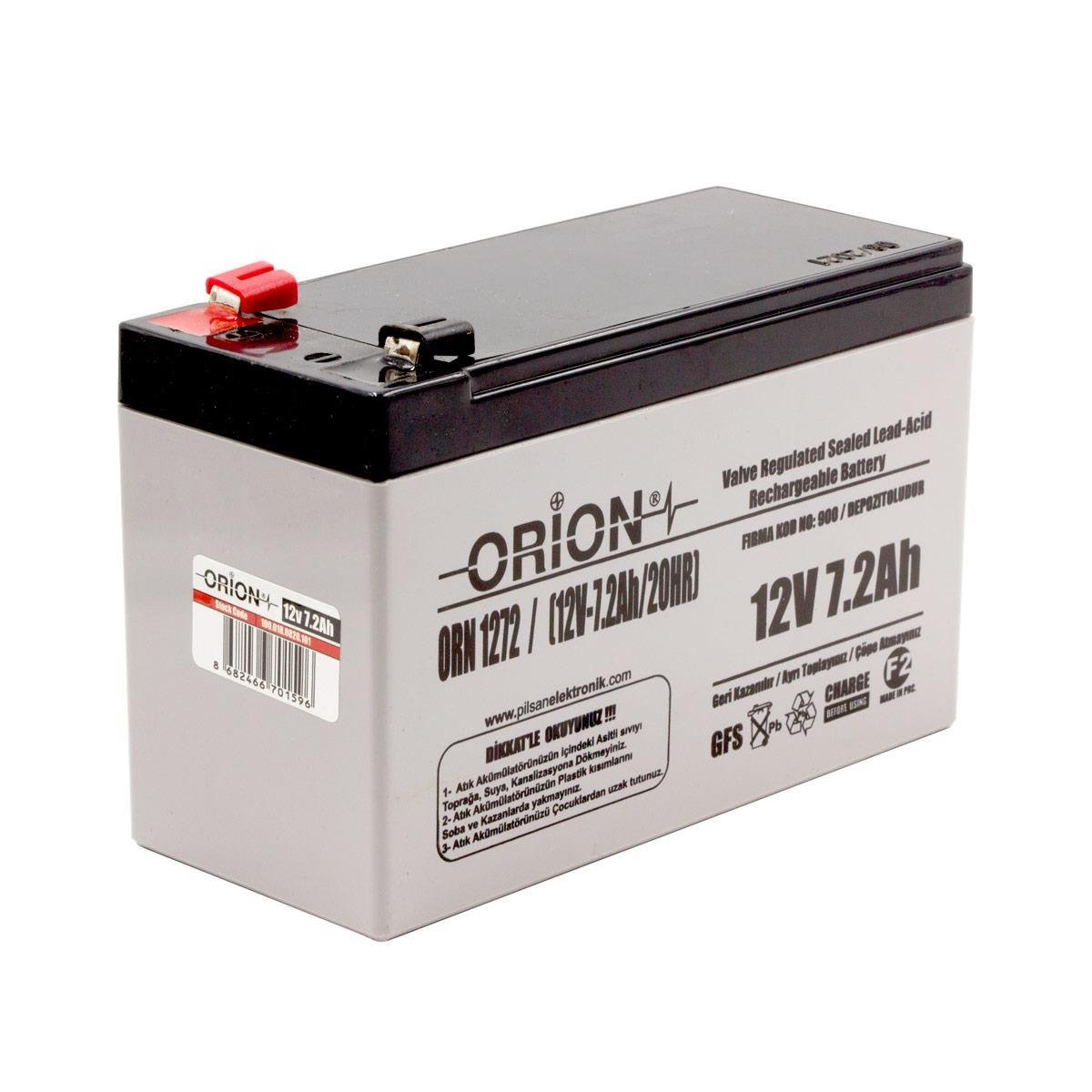 Orion 12V 7.2Ah Bakımsız Kuru Akü - T2 Kalın Soket