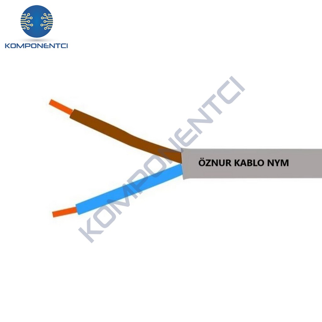Öznur Kablo 2x1,5 mm NYM (Antigron) Gri 1mt