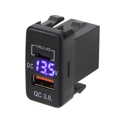 PD Type-C + QC3.0 Araç Şarj Soketi - Voltaj Göstergeli
