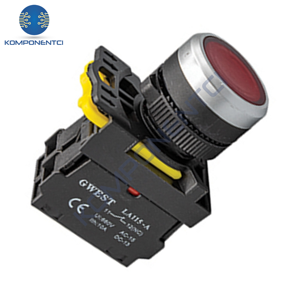 Gwest A5-01D-110 22mm Kırmızı Led Işıklı Yaylı Stop Buton 110V 1NC