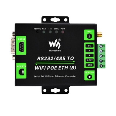 Endüstriyel RS232/RS485'ten WiFi ve Ethernet'e Dönüştürücü Modül - PoE Ethernet Port