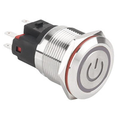 WD22E-P1-EC 22mm Düz Yaylı Işıklı Power Metal Buton - Beyaz