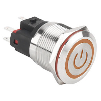 22E-P1-EC 22mm Düz Yaylı Işıklı Power Metal Buton - Sarı