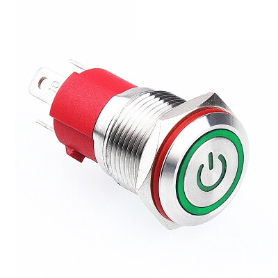 WD16D-P1-EC 16mm Düz Yaylı Işıklı Power Metal Buton - Yeşil