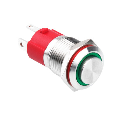 WD16D-G1-E 16mm Çıkık Yaylı Işıklı Metal Buton - Yeşil