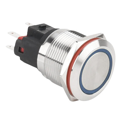 22E-P1Z-E 22mm Düz Anahtarlı Işıklı Metal Buton - Mavi