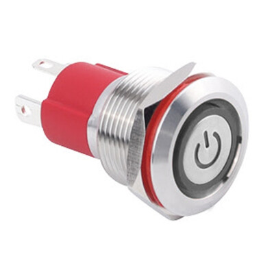 WD19D-P1-EC 19mm Düz Yaylı Işıklı Power Metal Buton - Beyaz