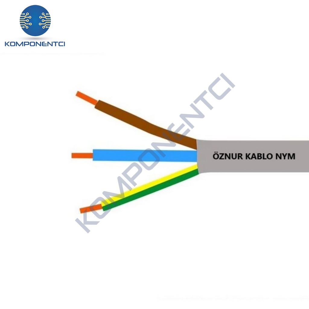 Öznur Kablo 3x1,5 mm NYM (Antigron) Gri 1mt