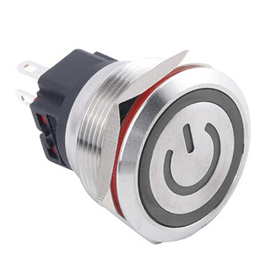 25B-P1Z-EC 25mm Düz Anahtarlı Işıklı Power Metal Buton - Beyaz