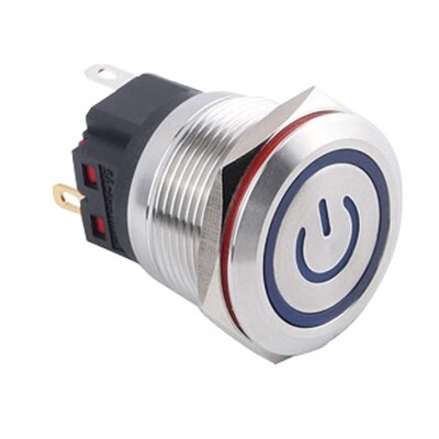 WD22B-P1Z-EC 22mm Düz Anahtarlı Işıklı Power Metal Buton - Mavi