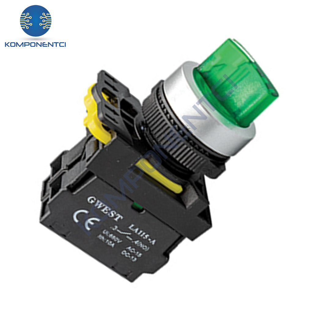 Gwest A5-10XD 22mm 0-1 Yeşil Led Işıklı Kalıcı Mandal Buton 220V 1NO
