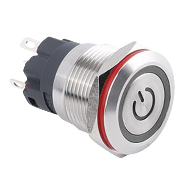 19A-P1Z-EC 19mm Düz Anahtarlı Işıklı Power Metal Buton - Beyaz