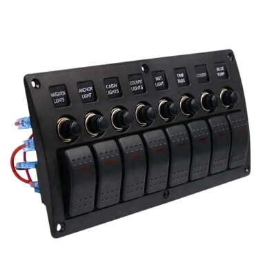 8'li ON-OFF Kırmızı Işıklı Anahtar Switch Panel - Aşırı Akım Korumalı