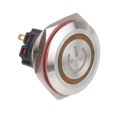 WD28B-P1-EC 28mm Düz Yaylı Işıklı Power Metal Buton - Sarı
