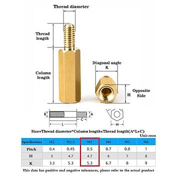 6mm M3 Dii-Erkek Metal Distans Aralayc Spacer 
