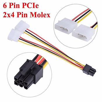 6 Pin PCI-E to 2x4 Pin Molex Ekran Kartı Power Güç Kablosu