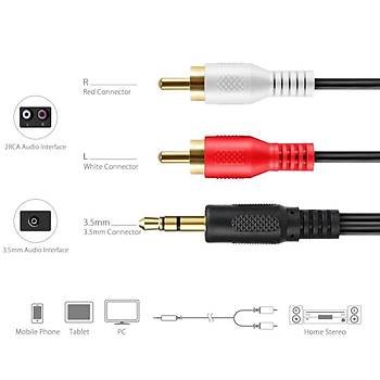 3.5mm Aux Stereo Erkek- 2RCA Erkek Kablo 1.5m