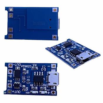TP4056 Micro-USB Korumal Lipo Batarya arj Modl Devresi 