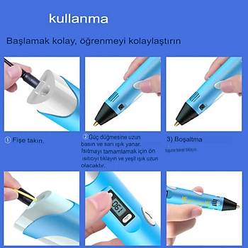Mavi 3D Kalem  Boyutlu Yazc + Hediye Filament