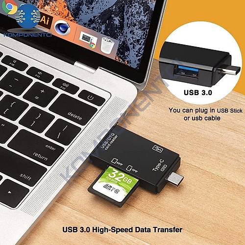 Divex USB3.0 - Type-C - Micro USB Girili SD-Micro-SD Kart Okuyucu OTG Card Reader