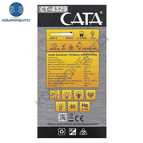 Cata CT-4329 15W E27 6400K Beyaz Led Ampul