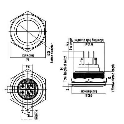 WD30B-P1Z 30mm D�z Anahtarl� Metal Buton