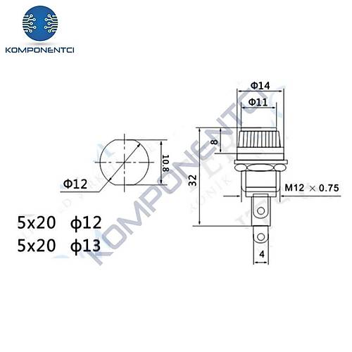 IC-235A Sigorta Yuvas� 5x20mm �12mm - �13mm A Kalite