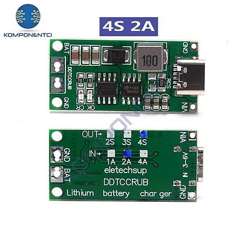 4S 2A Type-C �arj Mod�l� �ok H�creli 18650 Lityum Pil �arj Devresi 16.8V