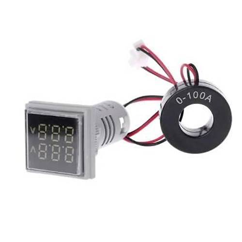 22mm Dijital Voltmetre-Ampermetre AC 20-500V 0-100A Beyaz