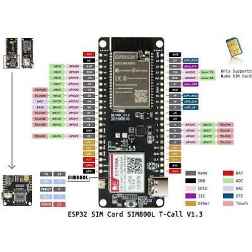T-Call ESP32 SIM800L 4MB GSM Module Geli�tirme Kart�