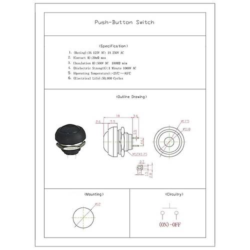 IC-184 Plastik Push Buton 12mm Mavi PBS-33B