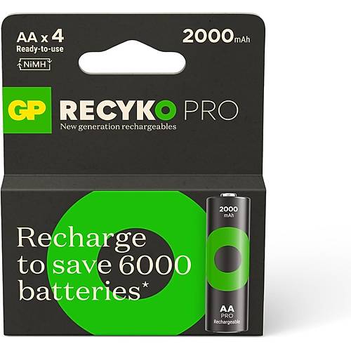 GP Recyko GP2100 2000 mAh Pro Siyah AA �arjl� Kalem Pil 4'l�