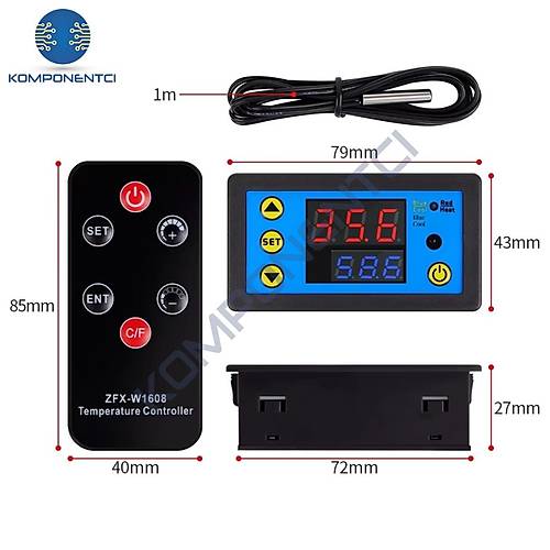 W3231 ZFX-W1608 DC12V Uzaktan Kumandal� Dijital Termostat