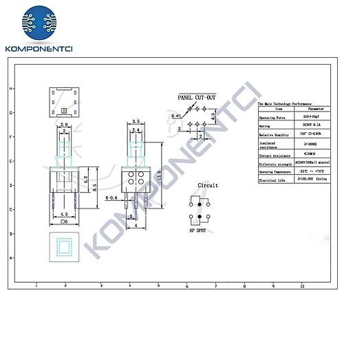IC-196A 6 Pinli Bacakl� Kal�c�l� Yayl� Push Buton 6x6mm